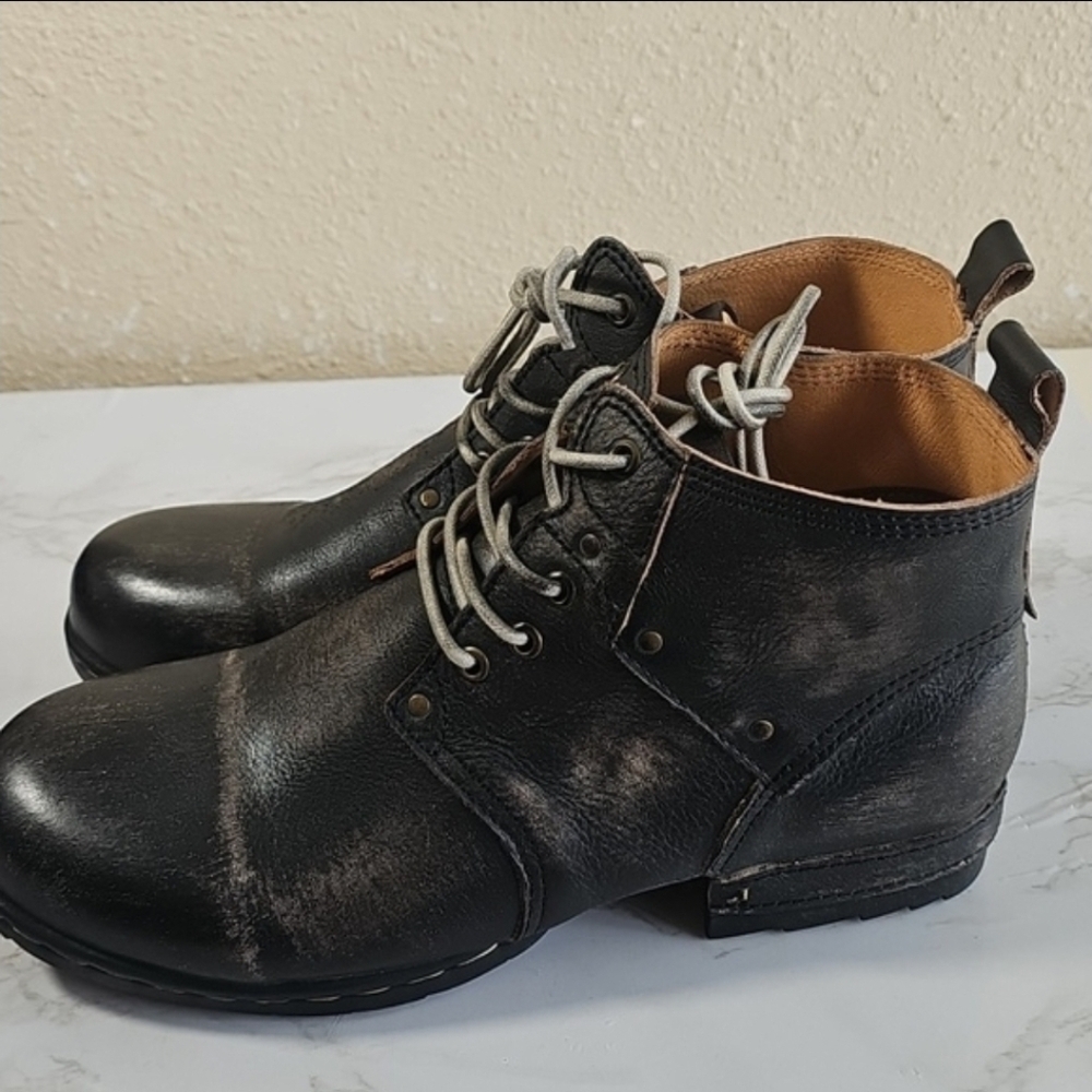 OSSTONE Moto Boots lace-up Leather Chukka Boots.